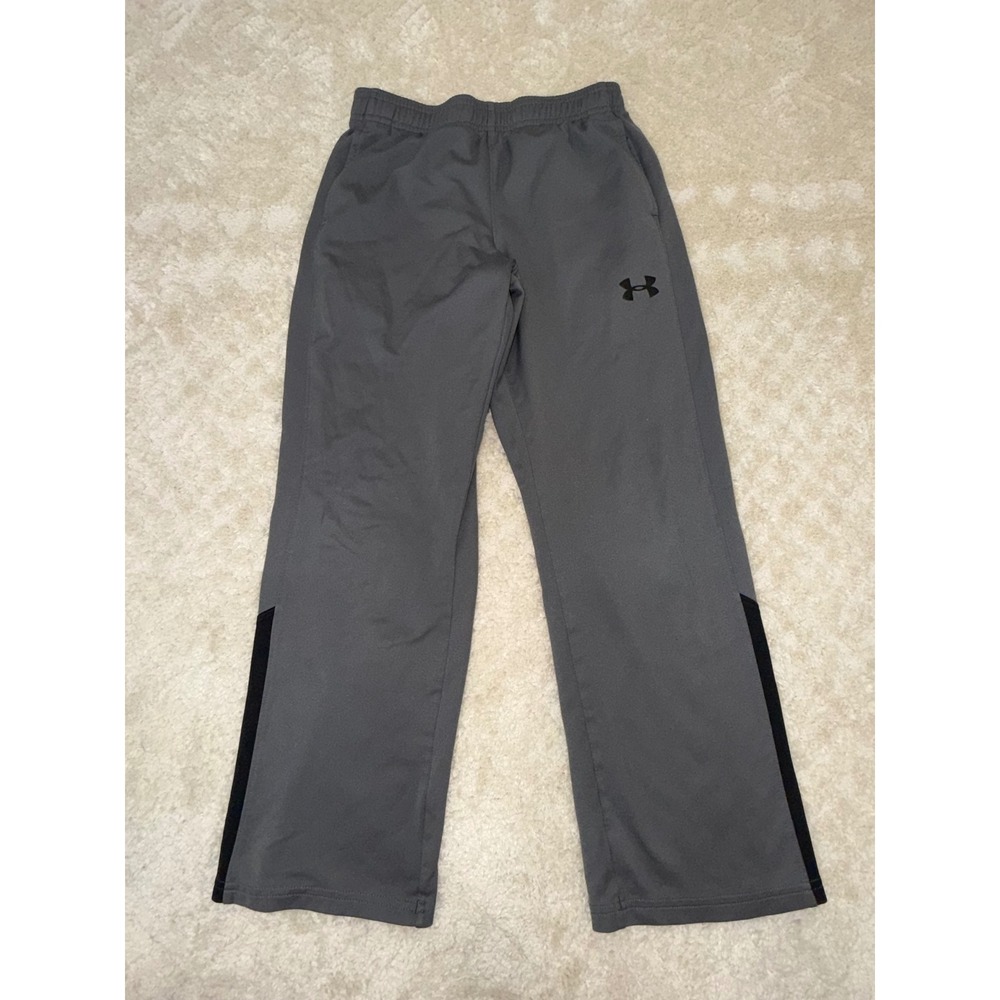 Under Armour Boys Gray Black Athletic Track Pants Joggers Large READ